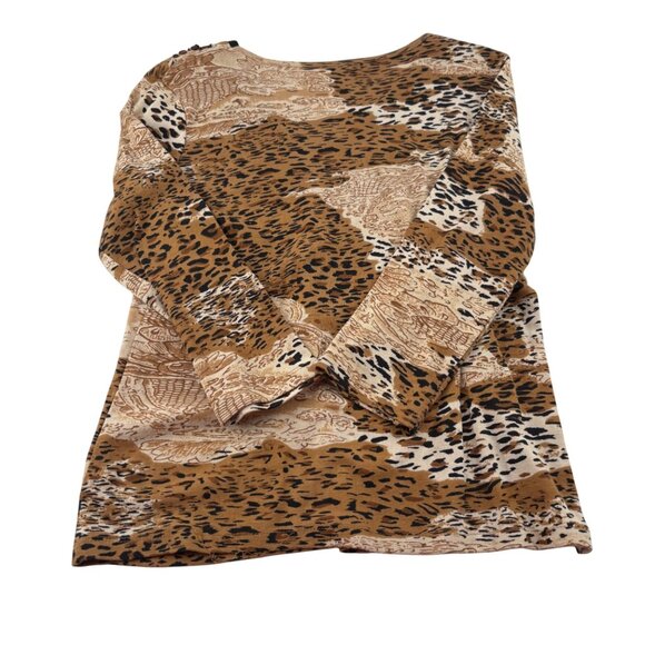 Choices Womens Animal Print V-Neck Tunic Top Size M 100% Cotton Long Sleeve - Picture 5 of 6